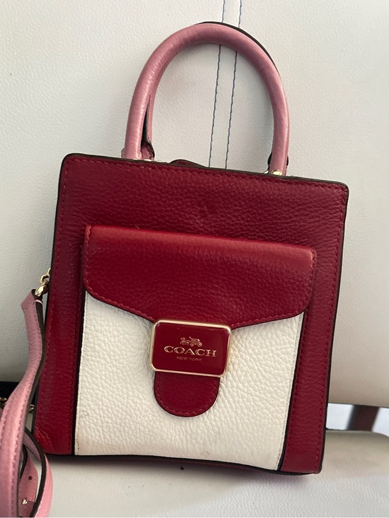 Handbags - Coach Colorblock Leather Mini Crossbody Satchel |Red, White & Pink